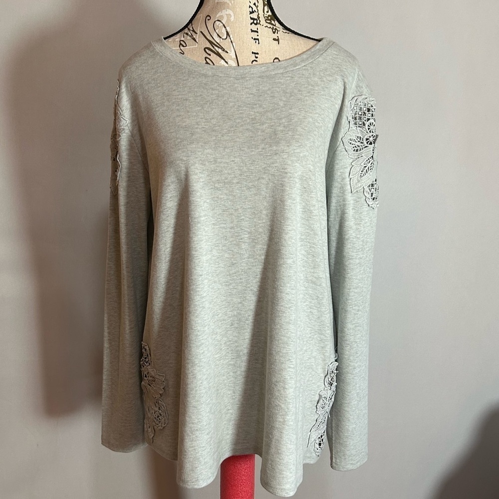 Easel Light Gray Women's Sweatshirt with Lace Accents